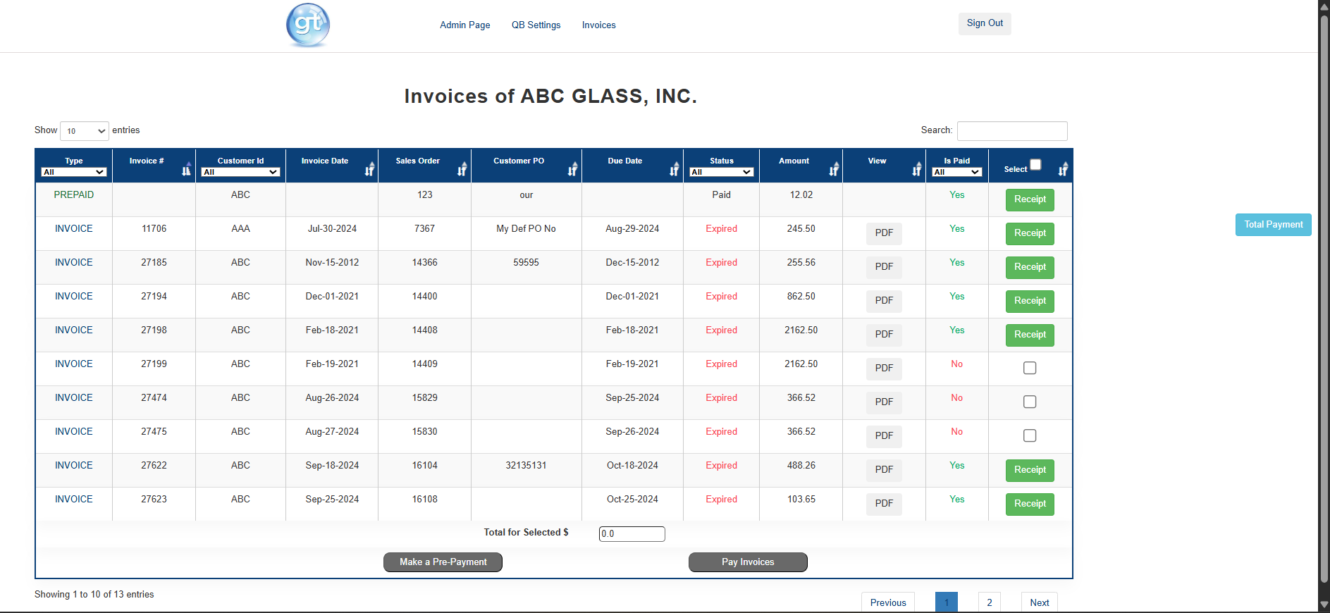 GlassTrax Portal Screenshot